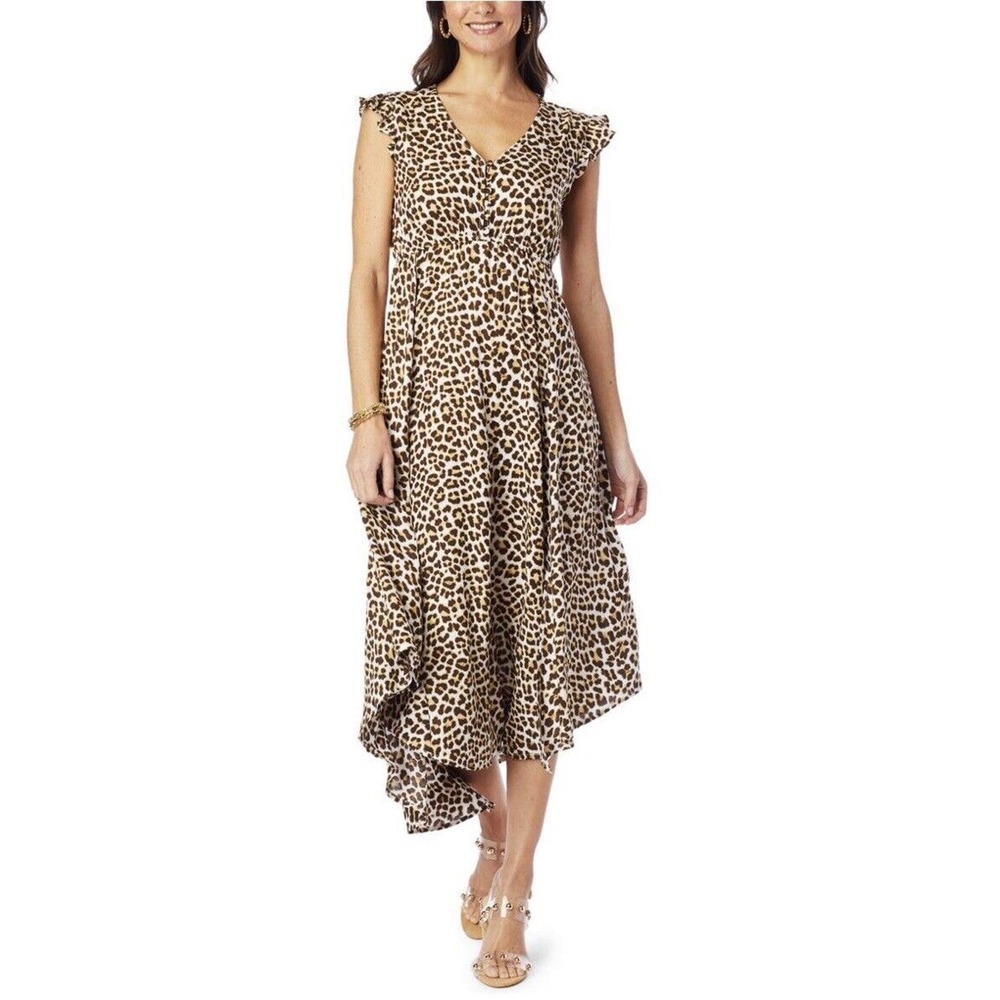 NWT Jessica Simpson Gabbie High-Low Flutter Sleeve Cheetah Dress Size Medium NEW